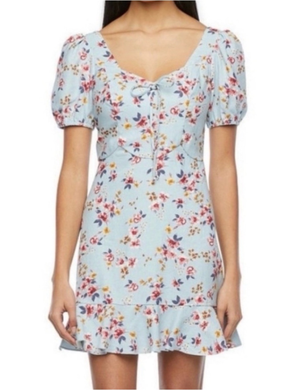 CITY TRIANGLES Floral Mini Dress Fit + Flare Linen Blend Blue Pink Small